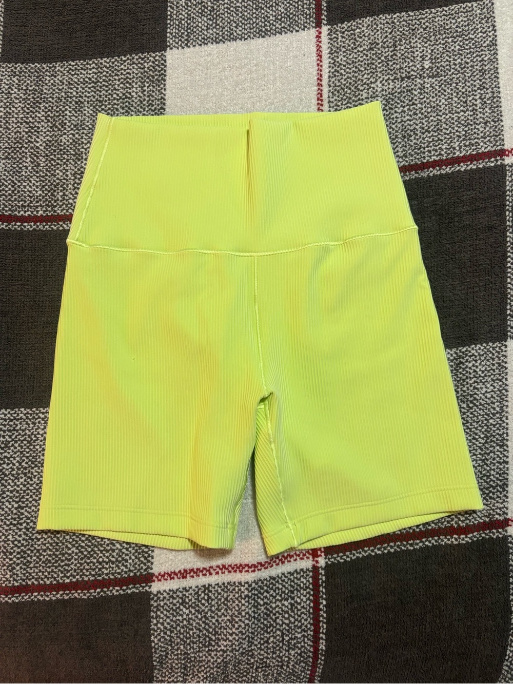 Offline by Aerir High-Waist Neon Yellow Ribbed Women’s Bike Shorts